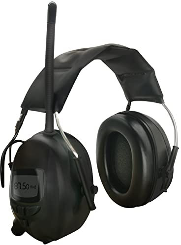 Smoostart Protezione dell'udito per radio AM/Fm, cuffie antirumore di sicurezza, protezione per le orecchie con cancellazione del rumore 30db (Nero Con Display Digitale)