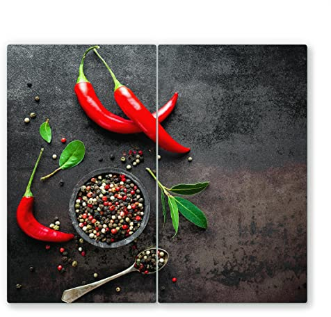 2x30x52cm - Herdabdeckplatte, Herdabdeckung für Glaskeramik-Kochfelder, Gehärtetes Glas, 60x52cm, mehrfarbig, Schneideplatte