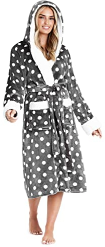 CityComfort Vestaglia Donna Invernale in Pile (Grigio Scuro/Bianco, M)