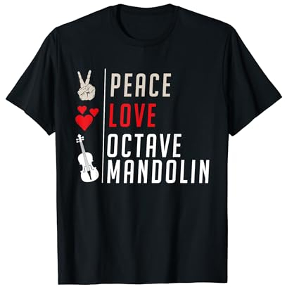 Peace Love Octave Mandolina Guitarra Instrumento Reproductor de música Camiseta