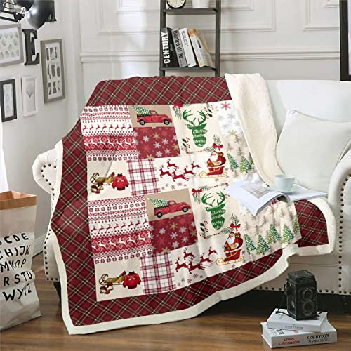 Schneeflocke Fuzzy Decke mit Hirsch Geweih, Weihnachtsmann - 229x229 Rot Schwarz Büffel Karierte Sherpa für Kinder Teen - Rustikale Grüne Weihnachten Plüsch