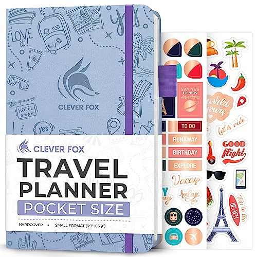 Clever Fox Travel Journal, Vacation Planner Organizer Pocket Periwinkle | Trip itinerary planning notebook for women & men, international, cruise & world diary with packing list, gift for travelers