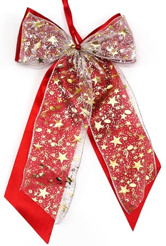 CaPiSo Handarbeit 20x40cm Große Satin-Doppelschleife ohne Basteln Schleife Weihnachtsschleife Weihnachten Türschleife Weihnachtsdeko Adventskranz Weihnachtsbaum (Rot End 011)