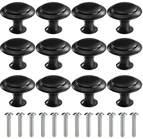 MengH-SHOP Schubladenknopf Runde Kabinett Knöpfe Moebelknopf mit Legierung Schraube für Schrank Schublade Küche 30mm 12 Stück Schwarz