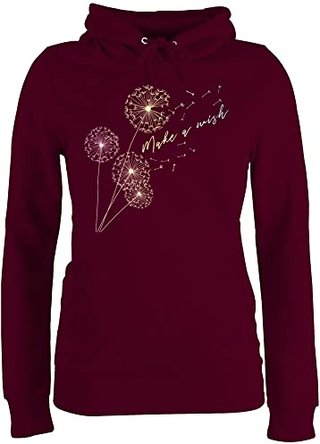 Pullover Damen Hoodie Frauen - Sprüche Statement - Pusteblume Flower - S - Burgundrot - Statement-Pullover mit Aufschrift Wish Hoddies Statements Wish. pullis sprüchen Blume Pulli Blumen hoddys