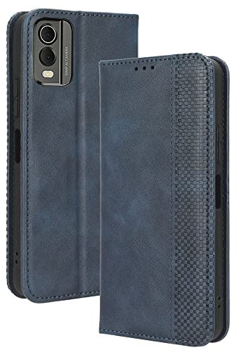 PEIYE Leder Folio Hülle für Nokia C32, Flip Handyhülle, Hochwertige Lederhülle Mit Kartenfächern Und Horizontale Standfunktion -Blau