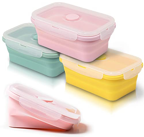JUVEL Faltbare Frischhaltedosen, 3 Stück Frischhalteboxen Silikon Zusammenklappbaren Container Brotdosen Food Storage Containers Freezer to Oven Safe for Camping, Hiking, Travel (551ML)
