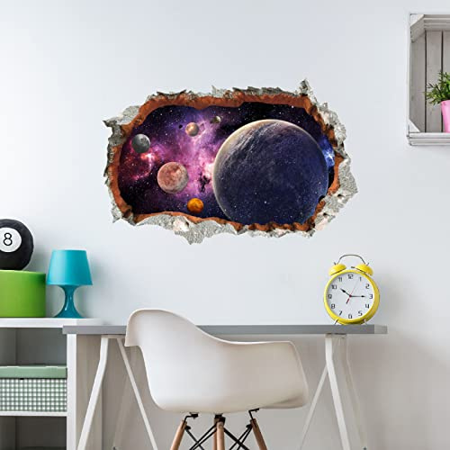 Wall Stickers for Bedrooms Broken Wall Starry Planet Decorative Wall Sticker Wall Decals Bedroom Living Room TV Wall Home Decor