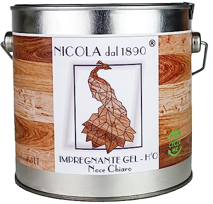 NICOLA VERNICI Impregnante Legno all'Acqua in Gel, per Esterni e Interni, Made in Italy, 3 LT, Color Noce Chiaro