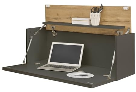 Furn.Design Sekretär Schreibtisch in grau matt und Eiche Wotan Holz Wandsekretär für Homeoffice und Büro Wandschrank hängend Heimbüro 100 cm Center