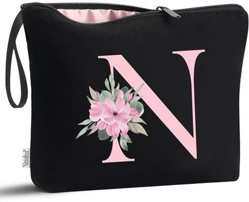 Vavabox A-Z Personalisierte Kosmetiktasche-Geburtstagsgeschenke Für Frauen, Mütter, Beste Freundinnen Und Brautjungfern (N, Schwarz)