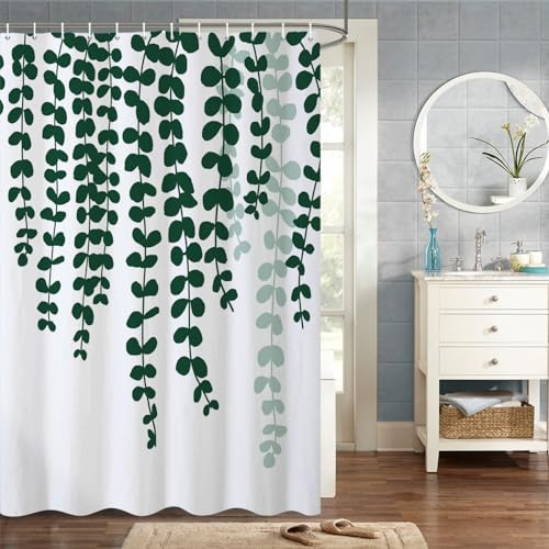MIRRORANG 105x160cm Grün Pflanze Anlage Duschvorhang Grün Üppiges Aquarell Eukalyptusblätter Duschvorhang für Badezimmer Wasserdichtes Polyestergewebe Set mit Haken