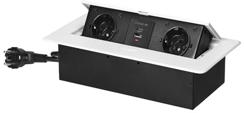 Miratic Regleta Enchufes- Enchufe Multiple con Borde Plano Fresado Regletas Enchufes con Cargador USB 2 2P+Z (Schuko) 2X USB (typ A+C; 3,6A) - con Cable de 1,5 m