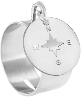 Emotional Bague pendentif Rose Des Vents Bague acier inoxydable de style Large [ Bijoux fantaisie femme ]