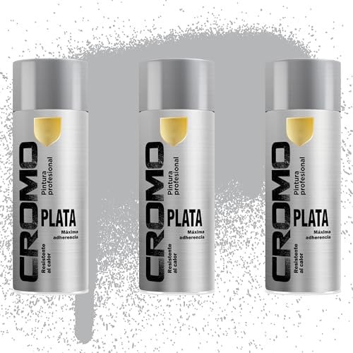 Etrexonline Pintura Spray Multicolor Profesional | 400ml | Adecuado para Metal, Madera & Plástico | Color Cromo Plata | Secado Rápido | Paquete de 3