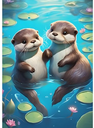 DPHERO Otter Diamant Painting Bilder für Erwachsene Anfänger,5D Cartoon Diamond Painting Set,DIY Strass Bilder Blumen Diamant Kunst Kits,Runde Steine Diamant Painting für Zuhause Dekor 30x40 cm