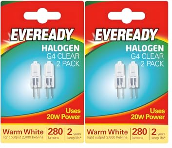 kanta 4 x G4 20W 12V Halogen Capsule Light Bulbs, Dimmable Lamps, 232 Lumens, 2 Years Life, Clear Finish