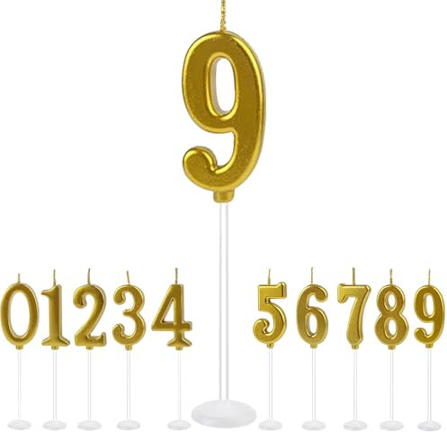 XUSSMM Geburtstagskerzen Zahlen 9, Gold Geburtstagskerze, Geburtstagskerzen für Kinder, Geburtstagskerzen für Geburtstagsdeko, Tortendeko Geburtstag 9