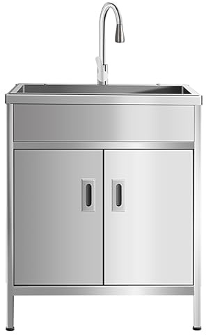 RYZQWE Edelstahl Spültisch Outdoor Spülbecken Freistehende Kitchen Sink Einzelbecken Spültisch mit Wasserhahn Werkbank Spülbecken Outdoor for Küche Restaurant Waschküche Garten(50x40x80cm)