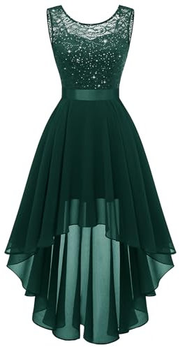 Berylove Festliche Kleider Für Hochzeit Paillettenkleid Lang Brautjungfernkleider Vokuhila Kleid Cocktailkleid Damen Kleider Hochzeit Abiball Kleid BLP7035XP DarkGreen S