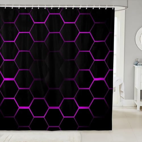 igyhuij 3D Duschvorhang 200x200 Geometrie Sechseck - Waschbar Duschvorhänge Geometrie Sechseck Badevorhang - Wasserabweisend Anti-Schimmel Shower Curtains mit 12 Haken JJ7431