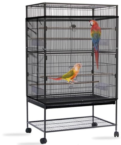 Mngren Vogelkäfig Abdeckung Groß, Vogelkäfig Netz Extra Groß Weich Luftig, Vogelkäfig Samenfänger, Einstellbar Vogelkäfig Abdeckung Papageien Kordelzug Netz für Runde Quadratische Käfige (Schwarz)