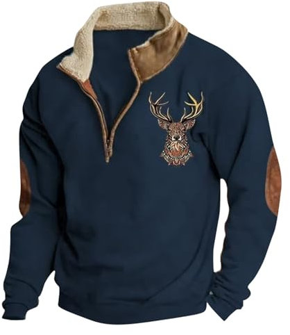 Men's Roll Neck Top Hoodie Pullover Fishing T-Shirt Winter Coat With Hood Quilted Jacket Pink Camo Hoodie Personalised Jumper Long Winter Coat (Navy, L)