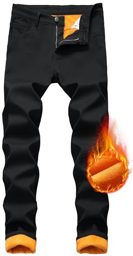 Dkieuyu Fleece Lined Jeans Men,Winter Flannel Lined Jeans for Men Thermal Thicken Stretch Warm Denim Pants