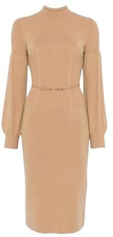 Twinset Midi-Kleid aus Strick mit Gürtel Oval T 242TP3591, hellbraun, S