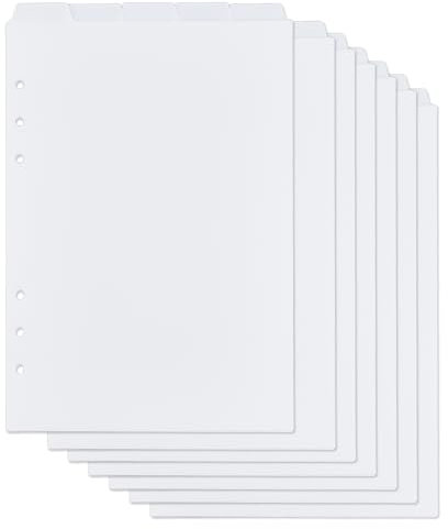SUPERFINDINGS 2 Lot de 10 Feuilles de Séparateurs de Classeur A5 en Plastique Blanc avec Onglets Supérieurs 6 intercalaires à Anneaux Pages de Séparation de Classeur avec 5 onglets pour Agenda Carnet