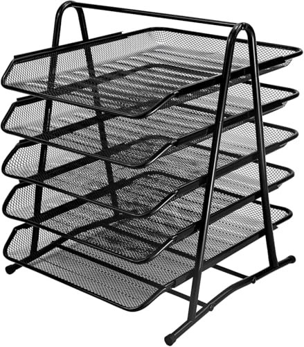 Vassoio per lettere in rete metallica, organizer da scrivania a 5 ripiani, vassoio scorrevole per carta, vassoi per documenti A4, vassoio per documenti e riviste, vassoio per documenti in rete