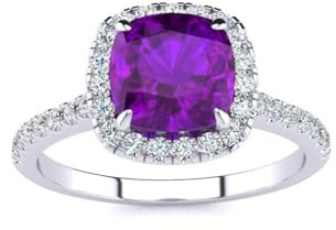 Althum 7mm x 7mm Amethyst Ring zur Verlobung 925 Sterling Silber Kissenschliff Natürlicher Lila Amethyst Ring für Valentinstag