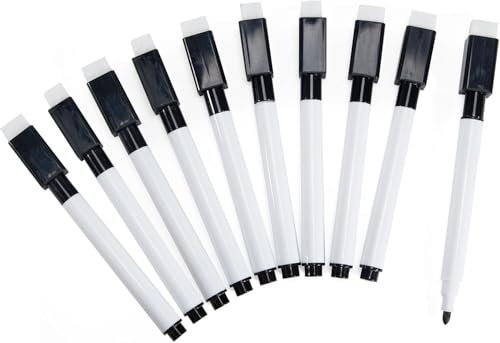 Kolamom Whiteboard Marker 10 Stück, Folienstift Abwischbar Magnetisch Whiteboard Stifte, für Whiteboards, Memoboard, Pinnwand, Flipchart, Schwarz