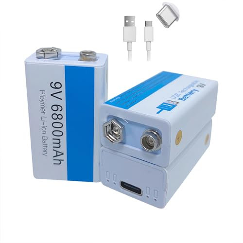 SDAJS Pack de Piles 9 V, Batterie Lithium-ION 9 V 6 800 mAh avec Port de Chargement USB de Type C pour alarmes/Microphones sans Fil/Jouets/Clavier et Plus Encore
