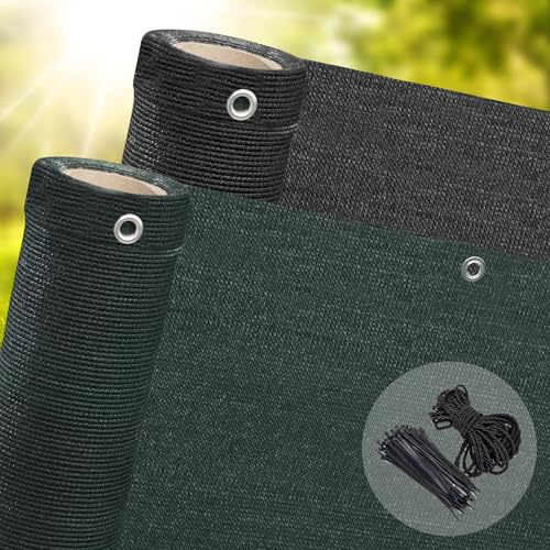 Sichtschutznetz für den Garten, 100 % Privatsphäre, 320 g/m², Balkon, Sichtschutz, Windschutz, Überkopfschutz, wasserdichte Rückseite, beschichtet, Grün, 1,5 m x 5 m, inklusive Kordel, 25 Kabelbinder