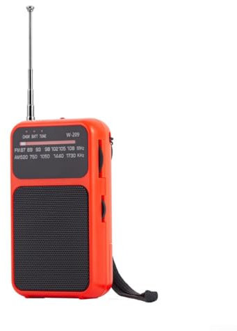 Petite radio portable AM FM de poche avec large gamme de fréquences, radio transistor à piles avec haut-parleur et prise casque (rouge)