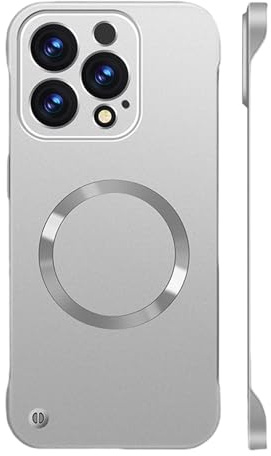 Generisch Ultra Thin Hard Magnetic Phone Case for iPhone 16/15/14/13/12 Pro Max, Luxury Magnetic Metal Gloss Matte Frameless Shockproof Phone Case (16Pro,Silver)
