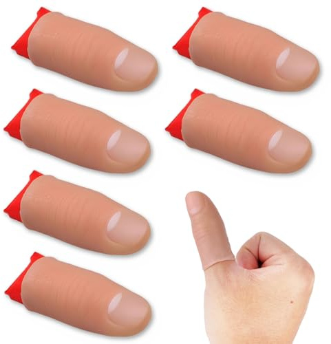 6 Stück Zauberdaumen Trick Magie Daumenspitze Weich Plastik Finger Gefälschte Finger Bühnen Zauber Requisite Streich Spielzeug Tricks und 6 Stück Rot Training Tuch für Zauberartikel Party