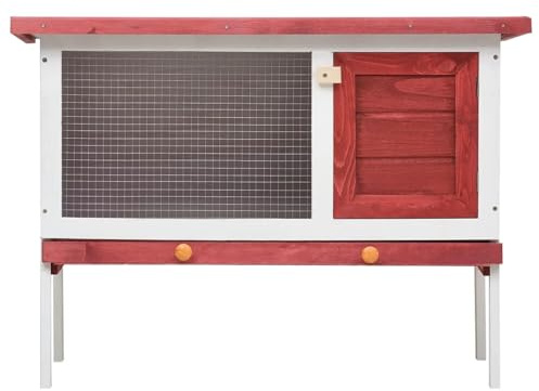 Vopese Hochwertiger Holz-Kaninchenstall mit Schubfach, 90x45x65 cm, rot/weiß - Für Kleintiere perfekt geeignet Model170830