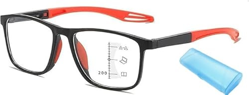 Banogalle Brille, Banogalle Brille Zoom, Gleitsichtbrille Herren, Ultraleichte Und Bequeme Anti-Blaulicht-Brille Für Presbyopie, Anti-Blaulicht Intelligente Zoom Automatische Brillen (Orange+Rot,+4.0)