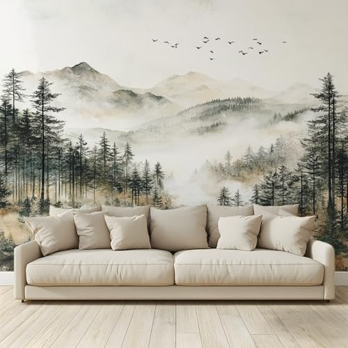 Carta da Parati 3D Fotomurale Sereno paesaggio foresta montagna Fotografica Tessuto Non Tessuto Design per Pareti Camera Soggiorno Divano Tv Hotel Corridoio Lusso Sfondo Dipinto Murale 300 x 210 cm