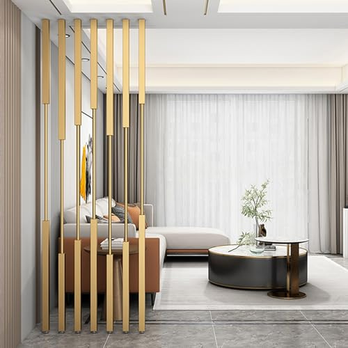 Moderner Sichtschutz, Trennwand, Raumteiler, Stange für Wohnzimmer, Studio-Apartment, 5/8 Stück goldene Metall-Eisenlatten, Paravent, anpassbare Größe(8pcs-C,250cm/98in/8.2ft)
