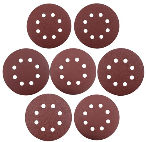 Aoyfuwell 100pcs 125mm Sanding Discs，8 Hole 5 Inch Round Sanding Discs，Hook and Loop Sanding Pads60/80/100/120/180/240/320Mixed Grit.for Random Orbital Sander.