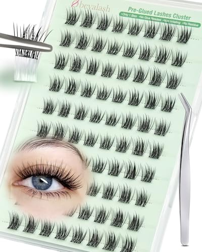 Obeyalash Cils Cluster Pré-Collés Colle Sans Colle Faux Cils Extensions DIY avec Pincettes Presser Lashes Look Naturel (NLS)