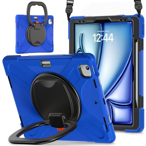 Compatible pour iPad Pro 11 inch 3rd Gen 2021 (Couleur : Bleu Foncé) Étui Rigide Antichoc en Silicone avec Sangle, Rotation à 360 degrés