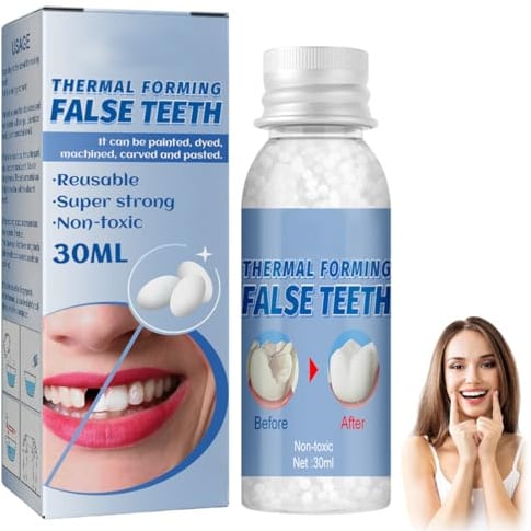 TRMPLX Kit Otturazione Denti,Kit Di Riempimento Temporaneo Dente,clip dentali per denti mancanti,Granuli di Riparazione dei Denti,Denti Fai Da Te Moldable False Teeth 30ML,E