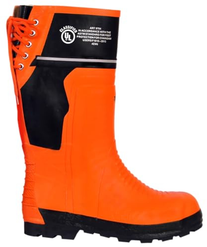 Viking Class 2 Ultra Flexible Chainsaw Boots - Protective Grade 1 Steel Toe Safety Shoes For Men with Slip-Resistant Soles, Black/Orange - 10 M US