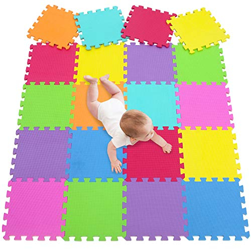 Meiqicool Schaum Interlocking Bodenmatten - Eva Puzzle Matte für Baby, 20 Titel und Kanten übung Matte, 12 von 12 (30x30cm)