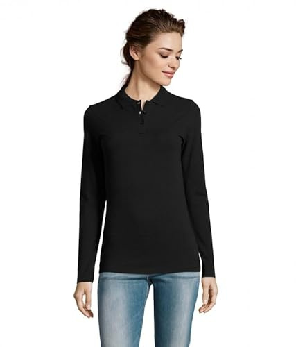 SOLS Womens Long-Sleeve Piqué Polo Shirt Perfect Schwarz Black XL