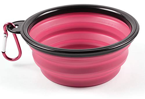 PhoneNatic 60014768 Faltbarer Silikon-Hundenapf in pink, Reisenapf für Hunde und Katzen mit Karabiner -, XL, pink, 1000 ml
